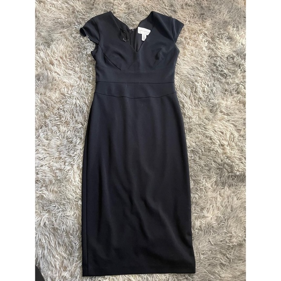 Donna Morgan Womens Sheath Dress Size 0 Black Elegant V-Neck Classic Formal - Picture 2 of 4